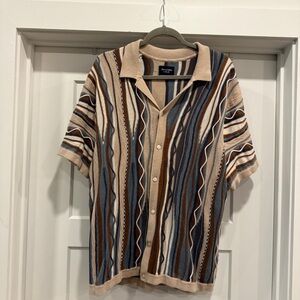 Abercrombie & Fitch Beige and Blue Patterned Button Through Sweater Polo